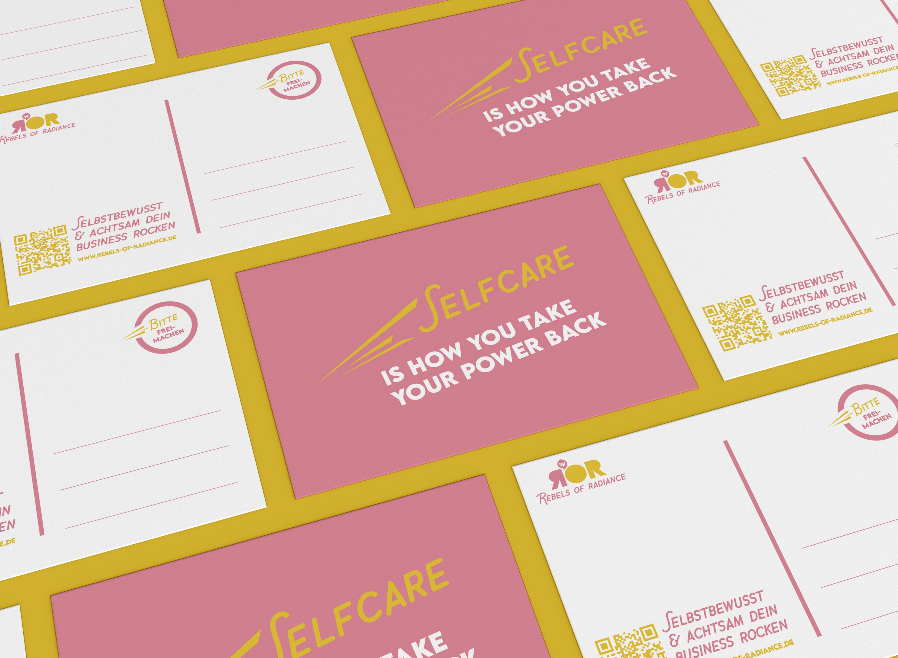 Postkarten im Corporate Design von Rebels of Radiance.